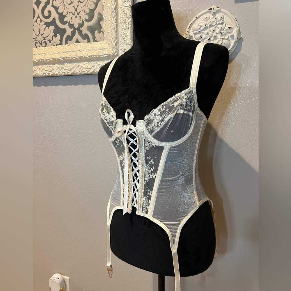 Beautiful embroidered cream and blue corset